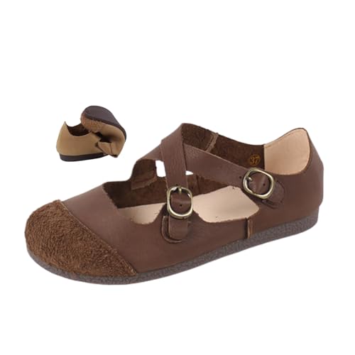 Women's Splicing Cap Toe Cross Strap Mary Jane Flats Comfortable Round Toe Soft Foldable Non-Slip Slip-On Formal Shoes Shopping Office Work Shoes