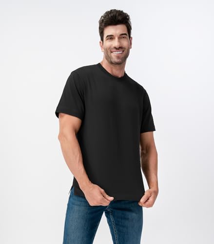 DAVID ARCHY Men's Heavyweight T-Shirt 260g Cotton Sorona Moisture-Wicking Shirts Stretch Side Slit Tees for Men 1-Pack4