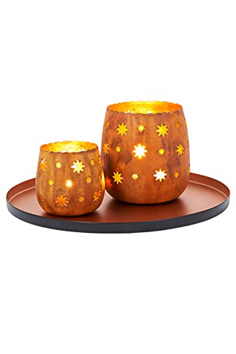 Orientalisches rundes Tablett Schale aus Metall Monaco 25cm groß Kupfer | Orient Dekoschale mit hoher Rand… – Bild 4