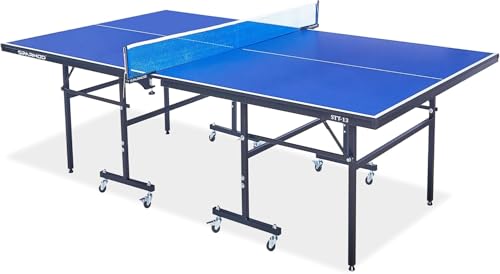 Sparnod Fitness STT Table Tennis Table Ping Pong Table | MDF Top UV Protection Rust-Proof Steel Frame Foldable Design Space-Saving Compact Storage Durable (STT-13 12mm | With Wheels | Indoor)