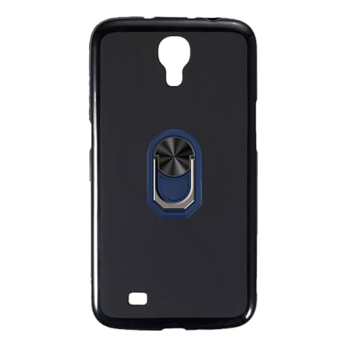 UOGNADGD Flexible Case + Ring Holder Compatible with Samsung Galaxy Mega 6.3 I9200 Phone Shockproof Cover & Magnetic Mecha Style Finger Grip Kickstand (Black+BlueRing)