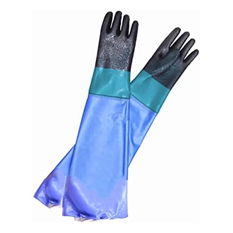 28" Waterproof PVC Coated Glove with Cotton Liner,Heavy Duty Latex Gloves, Resist Strong Acid, Alkali and Oil,Fishing Operation rubber Gloves Cover