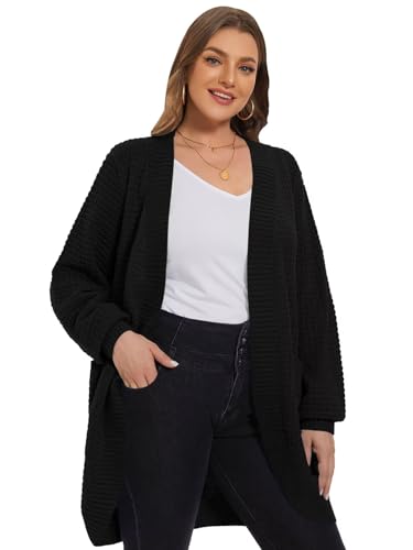 LARACE Long Cardigans for Women Plus Size Tops Open Front Sweaters with Pockets Waffle Ribbed Sleeve Loose Fall Outwear3