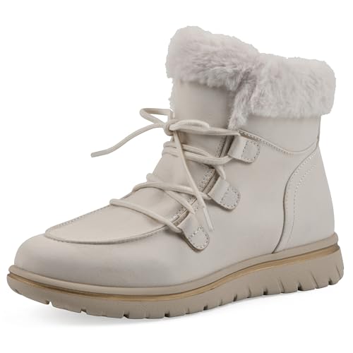 CLIFFS BY WHITE MOUNTAIN Women's Harrison Cushioned Lace-Up Ankle Bootie, Winter White/Burn/Fabric, 7 M