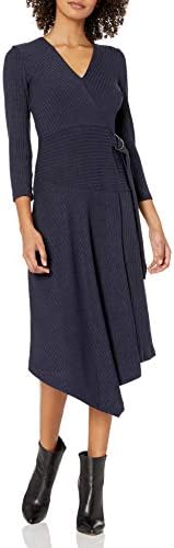 Sam Edelman Women's Belted Asymmetrical Faux Wrap Dress, Navy, 12