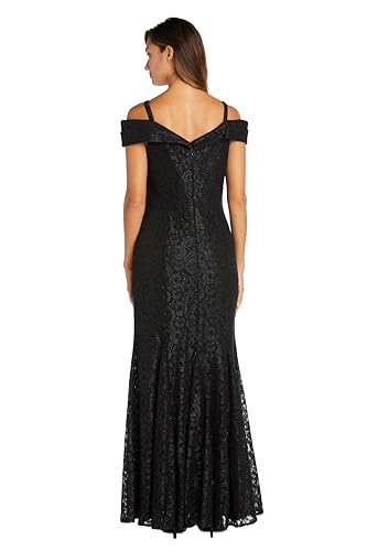 Image of R&M Richards Women's Off The Shoulder Formal Gown - Glitter Lace Mermaid Evening Dress for Wedding Guest & Cocktail Attire