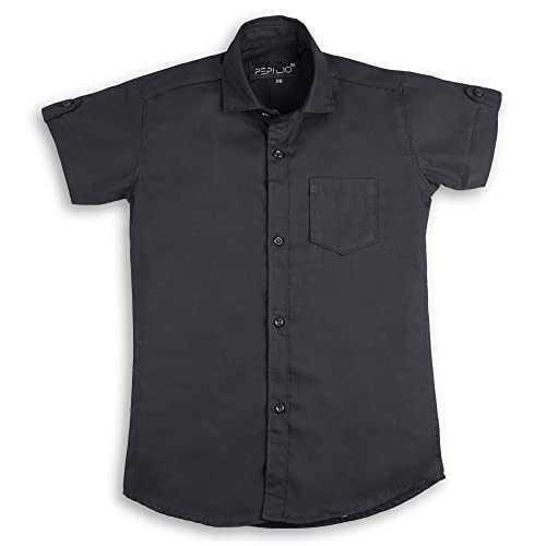 Image of Kids Stylish Solid Cotton Spread Half Sleeves Collar Regular Fit Shirt|| Formal Boys Shirt || Casual Wear Buttoned Shirt for Boys Black