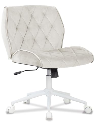Symino Homeoffice Schneidersitz Stuhl Wippfunktion von 12°, Schminkstuhl Schreibtischstuhl aus Wildlederimitat Stoff, Höhenverstellbar 360° Drehbar Bürostuhl Ergonomisch, bis 150kg (Schlichtem -Beige)
