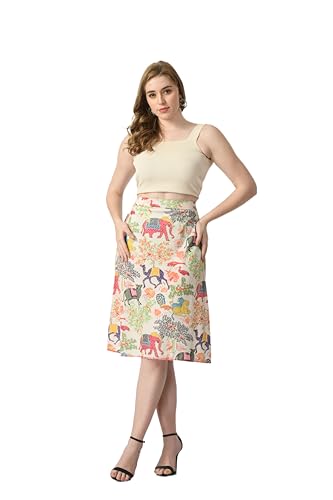 Image of VAGISHA Blooming Below Knee | Middi Printed A-line Skirt for Women's /Girl's |100% Polyblend | Soft & Breathable Fabric | Elastic Band | Casual Wear |M-XXXL|28 inch-36 inch inches