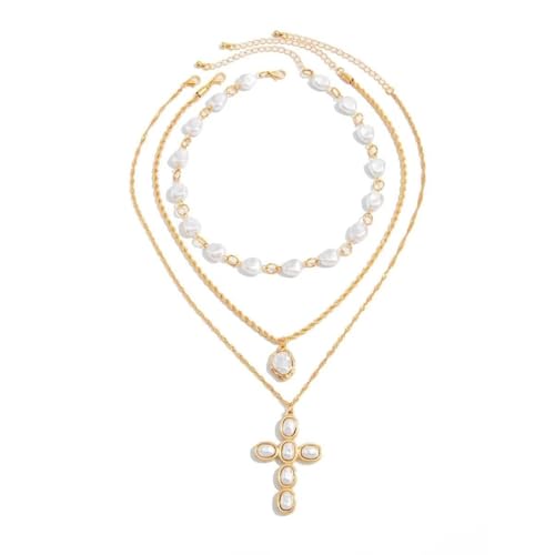 NTIYOU 3 unids/set elegante collar con colgante de perlas de imitación Boho cadena de clavícula banquete fiesta joyería regalos for mujeres