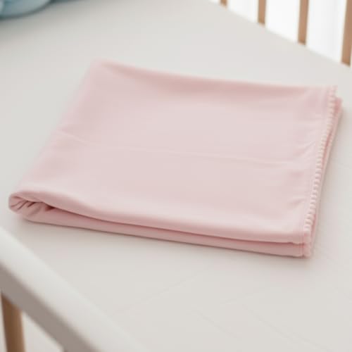 Manta de Bebê Premium, Malha 100% Algodão, Acabamento em Pompom, 70x80cm, Múltiplas Cores, Macia e Hipoalergênica para Berço e Carrinho (Rosa Bebê)