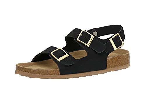Damen Cushionaire Lulu Korkfußbett Sandale mit +Komfort und breiten Breiten erhältlich, Schwarzes, veganes Wildleder, 43 EU Cover