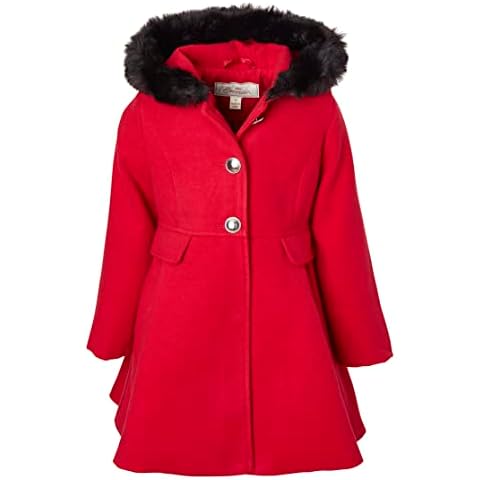 Cremson Girls' Wool Look Single Breasted Hooded Long Winter Dress Coat Outerwear - Red (Size 14) Cover