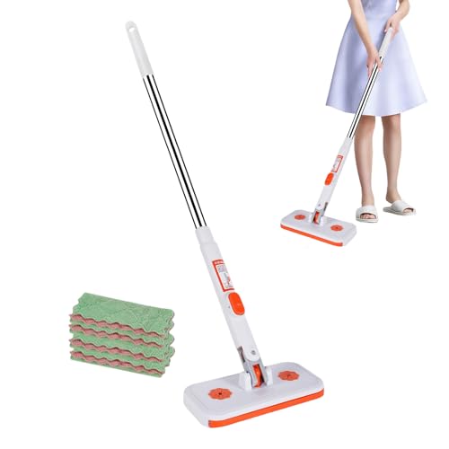 Fregona sin lavado – Fregona extraíble con mango ajustable, fregona de limpieza que incluye 4 paños reutilizables para el mantenimiento del hogar, cocina, sala de estar, cuarto de baño