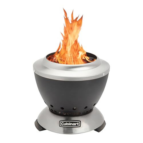 Cuisinart Fogón sin Humo Cleanburn de Sobremesa de 19 cm para jardín, Camping y Playa | Ultraportátil | Mínimo Humo, Doble Combustible (Leña y Pellets) | Acero al Carbono y Acero Inoxidable | Ligero