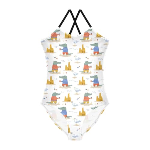 Crocodile Pigeon Pattern Girls One Piece Swimsuits Summer Quick Dry Beach Bathing Suit