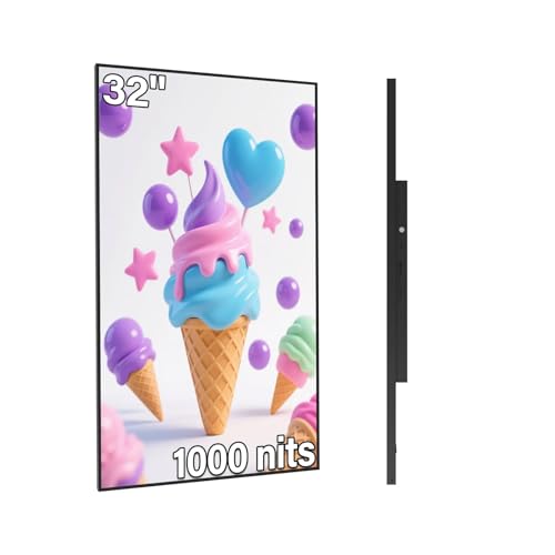 Image of 32inch Digital Signage Display, 1000nits High Brightness, LCD Monitor Slim Fit Frameless Advertising Display, Wall Mount Digital Display, CMS Remote Publishing, 7 /24 Timer Switch, Built-in Speaker