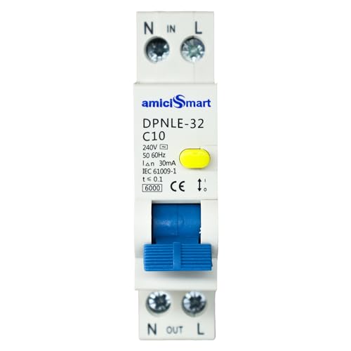 Image of amiciSmart 10A Single Module Circuit Breaker with Over Current, Short-Circuit and Leakage Protection, Shock Proof,220VAC