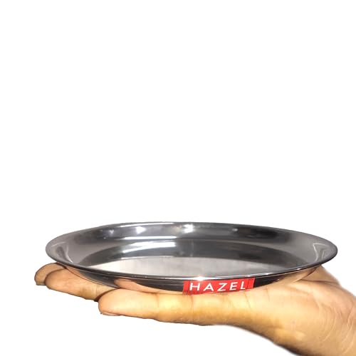 Image of HAZEL Stainless Steel Snack Plates with Mirror Finish | 16 cm Quarter Plates Set for Kitchen | Glossy Finish Thali, Set of 6