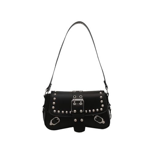 Women Studded Rivet Punk Shoulder Bags Y2K Trendy Purse PU Leather Hobo Bag Small Clutch Cute Purse