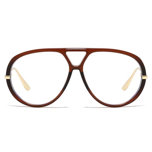 Image of YAMEIZE Oversized Blue Light Blocking Glasses Women Men Retro Pilot 70s Double Bridge Large Frame Anti Blue Light Eyeglasses
