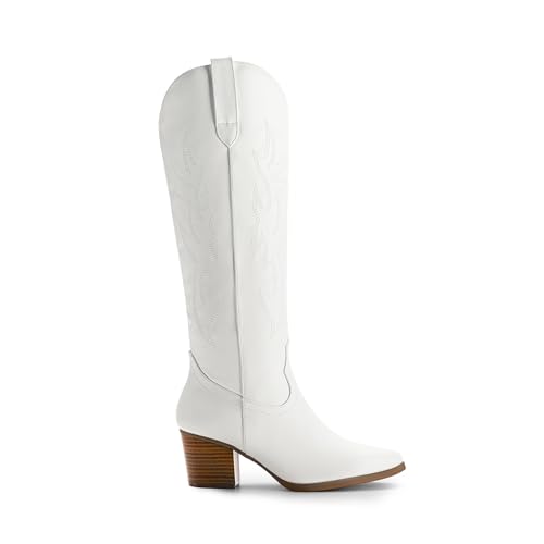 DREAM PAIRS Cowboy Boots for Women Cowgirl Knee High Boots Comfortable Pull On Zipper Chunky Heel Pointed Toe Embroidered Western Boots2