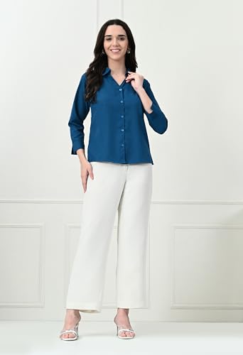 Image of FUNDAY FASHION Women's Crepe Casual Regular Fit Solid V Collered Shirt (Pack of 2)