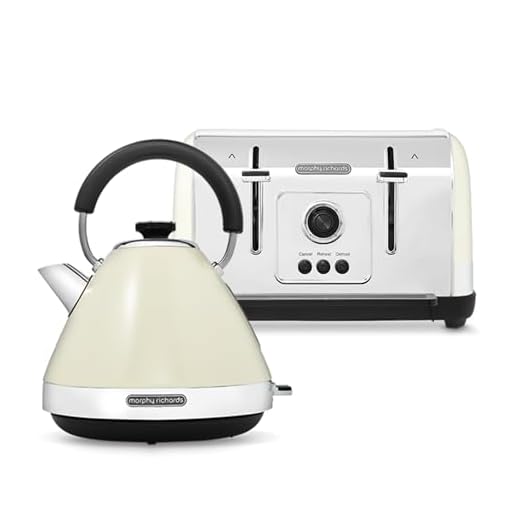 Morphy Richards Venture Kettle and 4-Slice Toaster Set – 1.7L Pyramid Kettle with Fast Boil Function & 4-Slice Toaster, Variable Browning & Auto Pop-Up, Cream 100132 | 240132