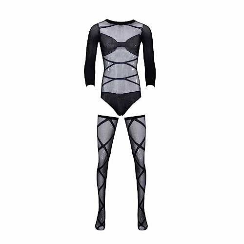 Generisch Tanga para hombre, transparente, sexy, abierta, ficheros para hombre, medias de malla, medias, bodys, medias sexys, R, talla única