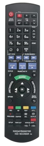 N2QAYB000780 Universal Remote Control Compatible for Panasonic N2QAYB000764 DMR-HW120 DMR-HW220 DMR-HWT130 DMRHWT130 DMR-HWT230 DMR-HWT230EB DMR-PWT420 DMR-PWT520 DMR-PWT530 DMR-PWT635 HDD Controller
