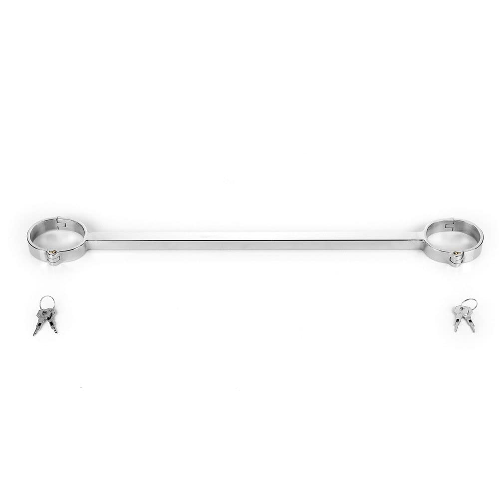 2Pcs Edelstahl Spreizstange Bondage Set mit Handschellen/Handfesseln+ Halsbänder+ Fußfesseln, Fuß/Hand Restraint, Fetish Folter BDSM Sklave Fesselset Erotik Sexspielzeug für Paare,Male-Silber