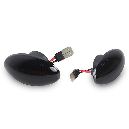 GemPro 2Pcs Amber LED Side Marker Turn Signal Light Lamp Assembly For MINI Cooper R50 R52 R53, Smoke Lens Style Black