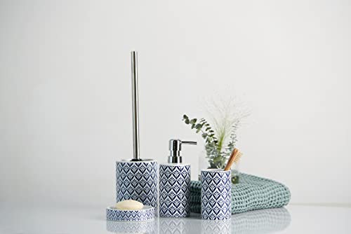 WENKO Seifenspender Lorca Keramik - Flüssigseifen-Spender, Spülmittel-Spender Fassungsvermögen: 0.36 l, Keramik, 8.5 x 18 x 7 cm, Blau, Dunkelblau, 18 x 7 x 8.5 cm 2