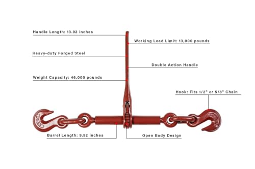 Image of BulletProof Hitches - 1 /2 inch - 5 /8 inch Ratchet Binder - Chain Binders Rated to 46,000 lbs with 13,000 lb Working Load Limit - 1 /2-5 /8 Ratchets for Grade 70 Transport Chains - DOT Compliant