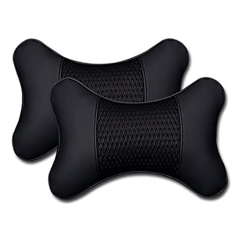 VVHOOY 2 Pack Car Headrest Pillow PU Leather Car Neck Pillow for Driving Seat Breathable Automotive Neck Support Adjustable Cute Auto Neck Pillow Neck Shoulder Pain Relief for Travel(Black) Cover