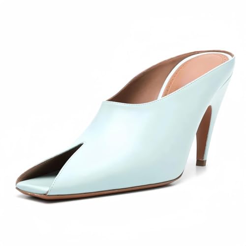 Fuazuzu Patent Leather Open Toe Stiletto High Heeled Peep Sandals for Women,Women's Open Pointed Toe Minimalist Solid Colors Pumps Raffia Sandals Mules Fashion Slip-on Backless Heels Prom Party Date Daily Comfortable Casual Dress Office Summer Shoes