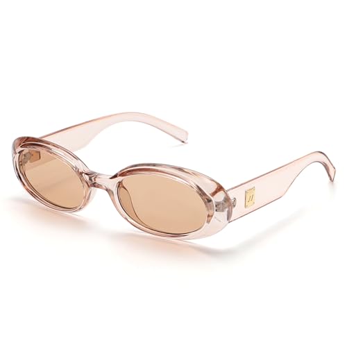 Trendy Oval Sunglasses for Women Retro Vintage 90s Sunnies for Small Face Narrow Round Shades Cat Eye