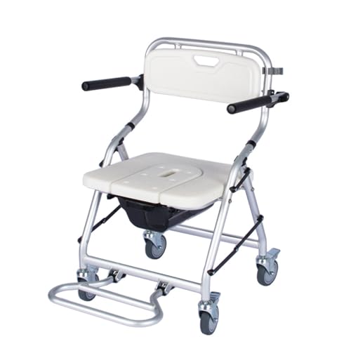 LoJax Silla Rodante para Ducha Silla Móvil para Inodoro con 4 Ruedas Frenos para Ducha Interior Silla De Ruedas 150kg Capacidad De Peso para Ancianos Discapacitados Vida Asistida