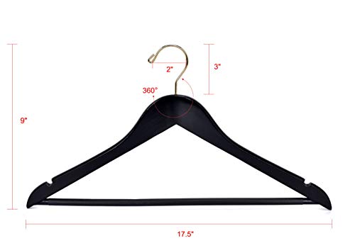 Quality Black Wooden Hangers - Slightly Curved Hanger Set Of 20-Pack - Solid Wood Coat Hangers With Stylish Chrome Hooks - Heavy-Duty Clothes, Jacket, Shirt, Pants, Suit Hangers (Black-Gold Hook, 20) #TOP6