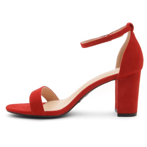 Image of Shoe Land Low Chunky Heels for Women Open Toe Ankle Strap Block Heel Sandals 3 Inch Dressy Heels for Wedding Party Date Night