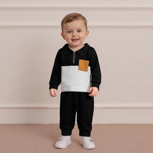 Image of VISGOGO Baby Boy Clothes Toddler Fall Winter Outfit Sweater Toddler Boy Striped Clothes 6 12 18 Months 2 3T 4T Pant Set