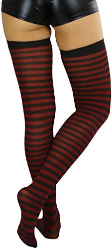 Image of ToBeInStyle Women's Opaque Hosiery Thin Striped Thigh High Long Stocking