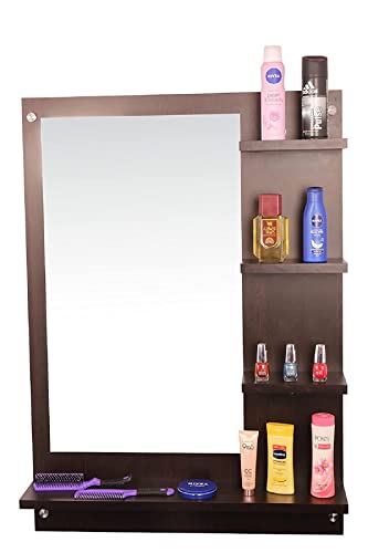Image of Dime Store Wall Mirror with Shelf for Living Room Bedroom Dressing Mirror for Wall Decor (Brown) (Brown)