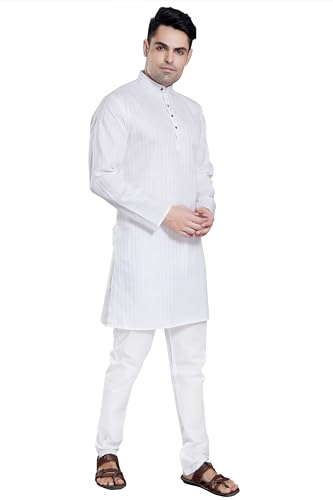 Image of DIVISIVE Men's Self Zari Line Cotton Blend Slim Fit Kurta Pyjama Set