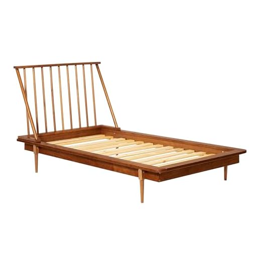 Walker Edison Mid Century Modern Solid Wood Spindle Platform Bed Headboard Footboard Bed Frame Bedroom, Twin, Caramel