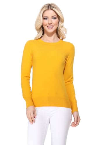 Image of YEMAK Women's Knit Sweater Pullover - Long Sleeve Crewneck Basic Classic Casual Knitted Soft Lightweight T-Shirt Top