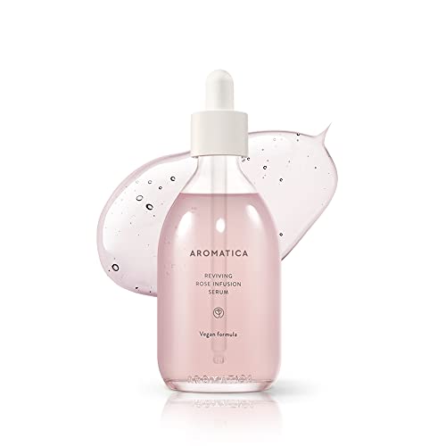 AROMATICA Reviving Rose Infusion Serum 3.38oz / 100ml, Vegan, Anti-aging hydrating serum, Glowing Serum for dry skin | with Damask Rose Water and Rose Oil