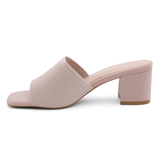 Image of Herstyle Square Open Toe Heeled Sandals for Women 2.5 Inch Low Block Chunky Heel Sandals Slip-On Mules Comfortable Dress Shoes for Party Wedding Office