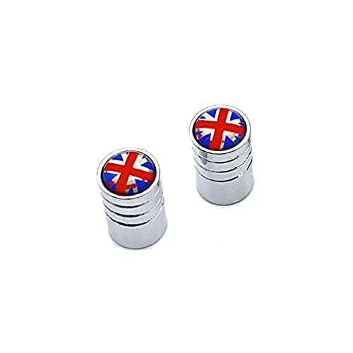 Bouchons de valve Brompton London Craftwork en aluminium argenté avec motif Union Jack chic