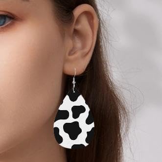 BOFILL Cow Print Earrings for Women Leather Teardrop Animal Cute Accessories Dangle Lightweight Funny Gifts - Image 3